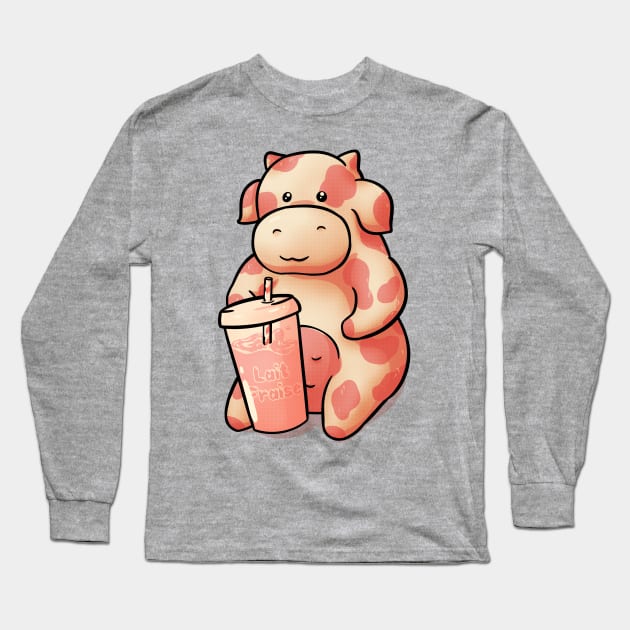 Strawberry Cow Having some Strawberry Milk Long Sleeve T-Shirt by anycolordesigns